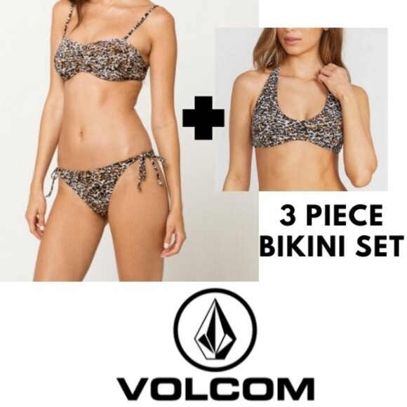 NEW Volcom "Ran Wyld" Leopard Animal Print 3 Pc. Bikini Set Sz. S - Picture 1 of 9